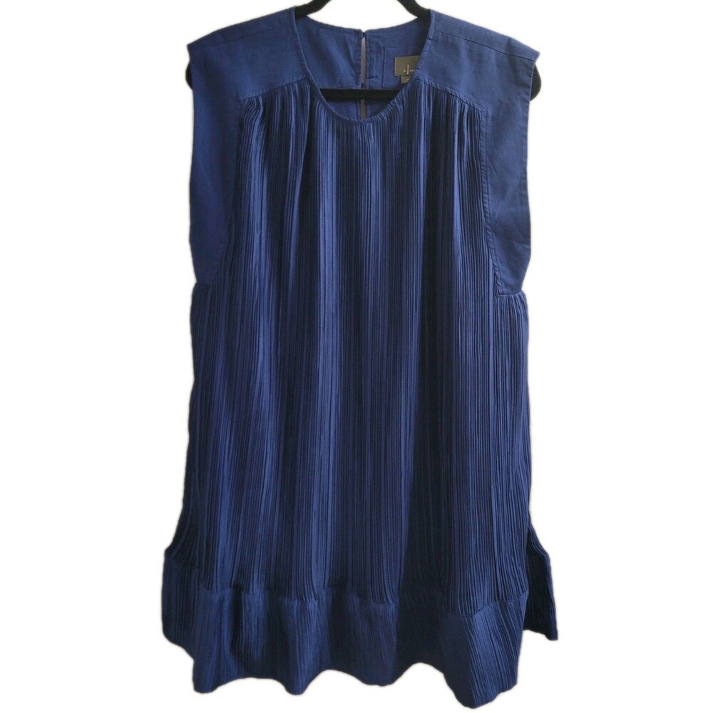 Anthropologie Blue Plisse Pleated Shift Mini Dress Small Sleeveless Summer
